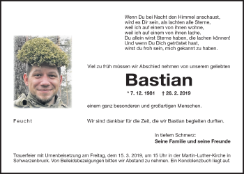 Traueranzeige von Bastian  von Der Bote