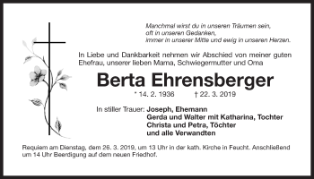 Traueranzeige von Berta Ehrensberger von Der Bote