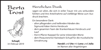 Traueranzeige von Berta Trost von Hersbrucker Zeitung