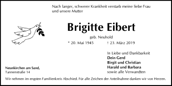 Traueranzeige von Brigitte Eibert von Pegnitz-Zeitung