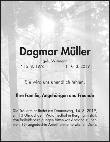 Traueranzeige von Dagmar Müller von Der Bote
