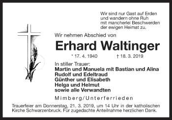 Traueranzeige von Erhard Waltinger von Der Bote