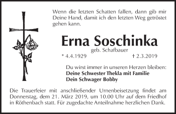 Traueranzeige von Erna Soschinka von Pegnitz-Zeitung