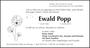 Traueranzeige von Ewald Popp von Pegnitz-Zeitung