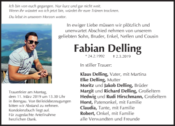 Traueranzeige von Fabian Delling von Hersbrucker Zeitung