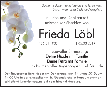 Traueranzeige von Frieda Löbl von Hersbrucker Zeitung