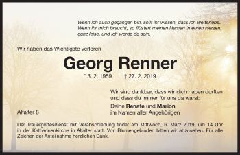 Traueranzeige von Georg Renner von Hersbrucker Zeitung