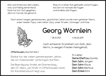 Traueranzeige von Georg Wörnlein von Hersbrucker Zeitung