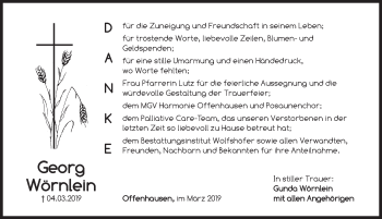 Traueranzeige von Georg Wörnlein von Hersbrucker Zeitung