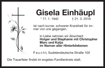 Traueranzeige von Gisela Einhäupl von Der Bote