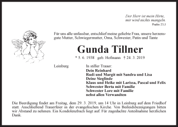 Traueranzeige von Gunda Tillner von Der Bote