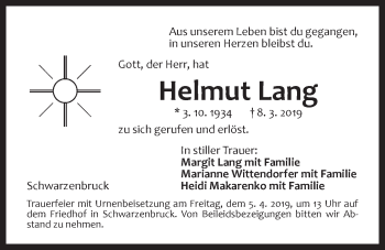 Traueranzeige von Helmut Lang von Der Bote