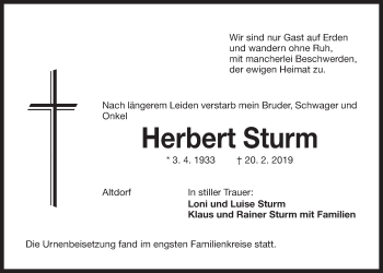 Traueranzeige von Herbert Sturm von Der Bote