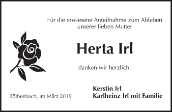 Traueranzeige von Herta Irl von Pegnitz-Zeitung