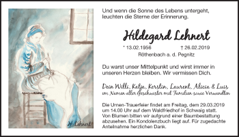 Traueranzeige von Hildegard Lehnert von Pegnitz-Zeitung