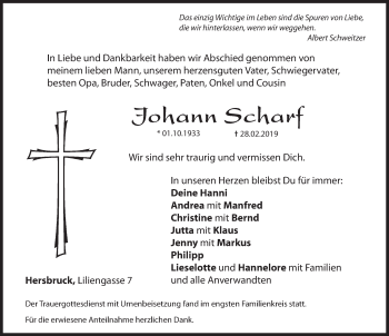 Traueranzeige von Johann Scharf von Hersbrucker Zeitung