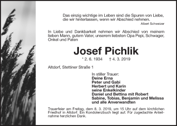 Traueranzeige von Josef Pichlik von Der Bote