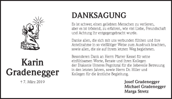 Traueranzeige von Karin Gradenegger von Pegnitz-Zeitung