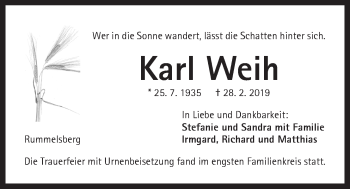 Traueranzeige von Karl Weih von Der Bote