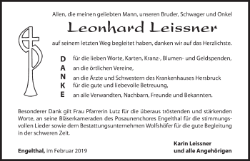 Traueranzeige von Leonhard Leissner von Hersbrucker Zeitung