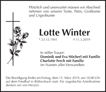 Traueranzeige von Lotte Winter von Pegnitz-Zeitung