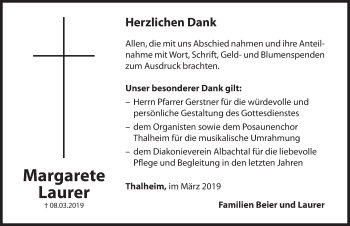 Traueranzeige von Margarete Laurer von Hersbrucker Zeitung