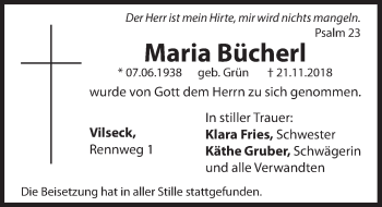 Traueranzeige von Maria Bücherl von Hersbrucker Zeitung