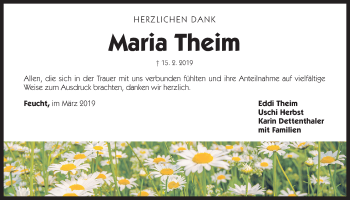 Traueranzeige von Maria Theim von Der Bote