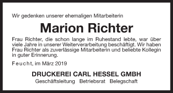 Traueranzeige von Marion Richter von Der Bote