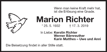 Traueranzeige von Marion Richter von Der Bote