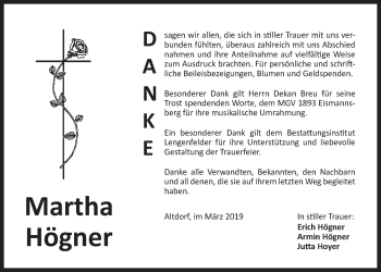 Traueranzeige von Martha Högner von Der Bote