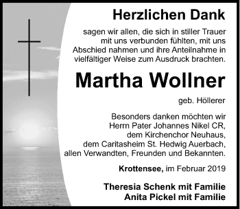 Traueranzeige von Martha Wollner von Hersbrucker Zeitung