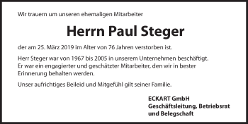 Traueranzeige von Paul Steger von Hersbrucker Zeitung