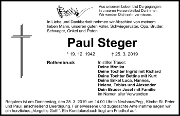 Traueranzeige von Paul Steger von Hersbrucker Zeitung