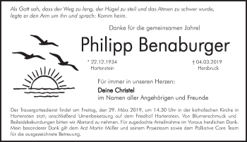Traueranzeige von Philipp Benaburger von Hersbrucker Zeitung