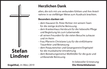 Traueranzeige von Stefan Lindner von Hersbrucker Zeitung