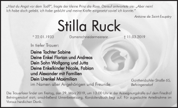 Traueranzeige von Stilla Ruck von Pegnitz-Zeitung