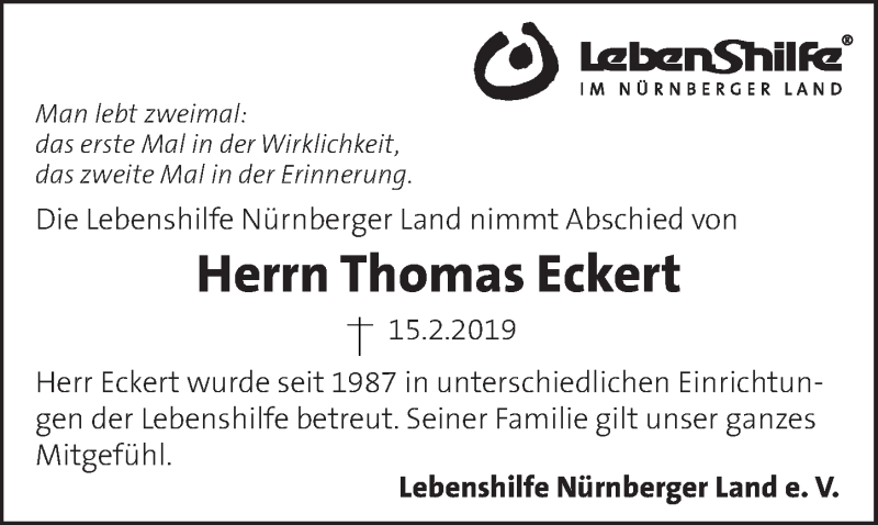  Traueranzeige für Thomas Eckert vom 27.03.2019 aus Hersbrucker Zeitung