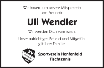 Traueranzeige von Uli Wendler von Hersbrucker Zeitung