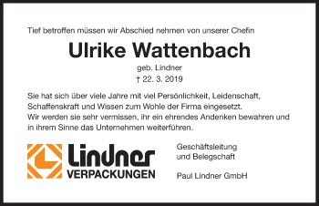 Traueranzeige von Ulrike Wattenbach von Hersbrucker Zeitung