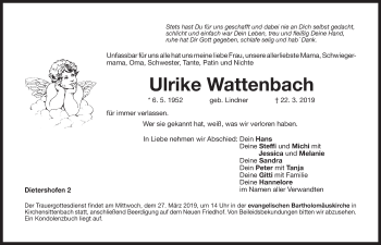 Traueranzeige von Ulrike Wattenbach von Hersbrucker Zeitung