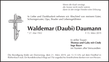 Traueranzeige von Waldemar Daumann von Pegnitz-Zeitung