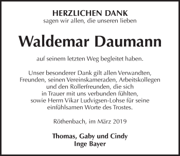 Traueranzeige von Waldemar Daumann von Pegnitz-Zeitung