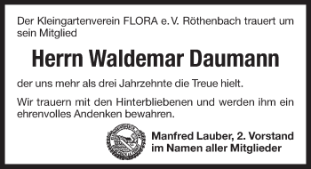 Traueranzeige von Waldemar Daumann von Pegnitz-Zeitung
