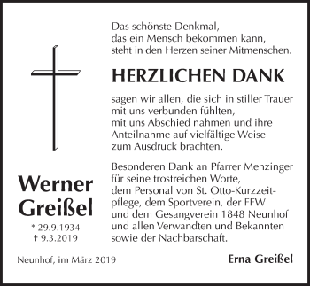Traueranzeige von Werner Greißel von Pegnitz-Zeitung