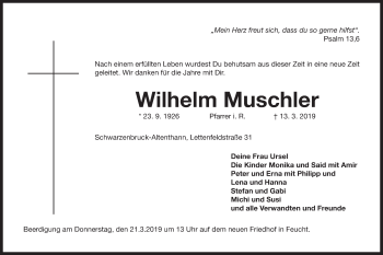 Traueranzeige von Wilhelm Muschler von Der Bote