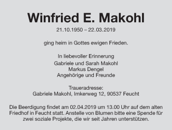 Traueranzeige von Winfried E. Makohl von Der Bote