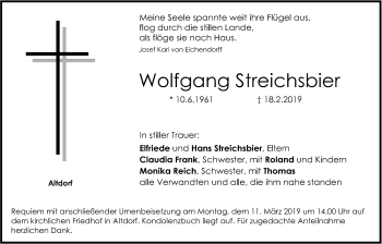 Traueranzeige von Wolfgang Streichsbier von Der Bote