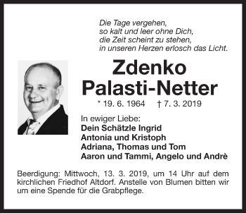 Traueranzeige von Zdenko Palasti-Netter von Der Bote