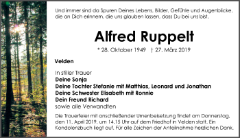 Traueranzeige von Alfred Ruppelt von Hersbrucker Zeitung